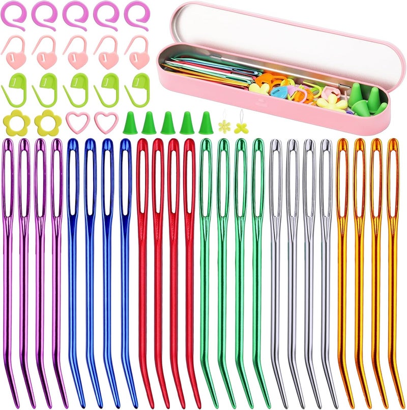 Fadoub 50 Pcs Yarn Needles, Darning Tapestry Needles Bent Kit, 24 Pcs Large Eye Weaving Crochet Blunt Yarn Needle for Yarn, Crocheting, Weaving with Stitch Markers Storage Box - Image 1